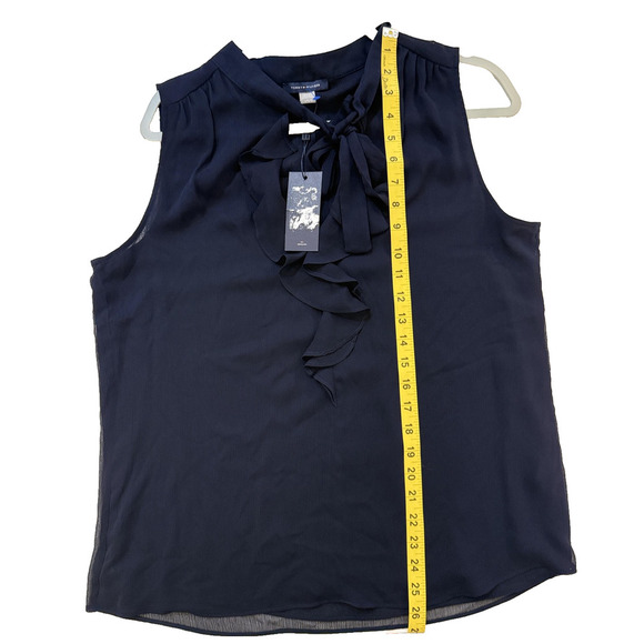 Tommy Hilfiger Blouse Womens Large Navy Blue Sleeveless Ruffle Chiffon Top NWT - Picture 7 of 7